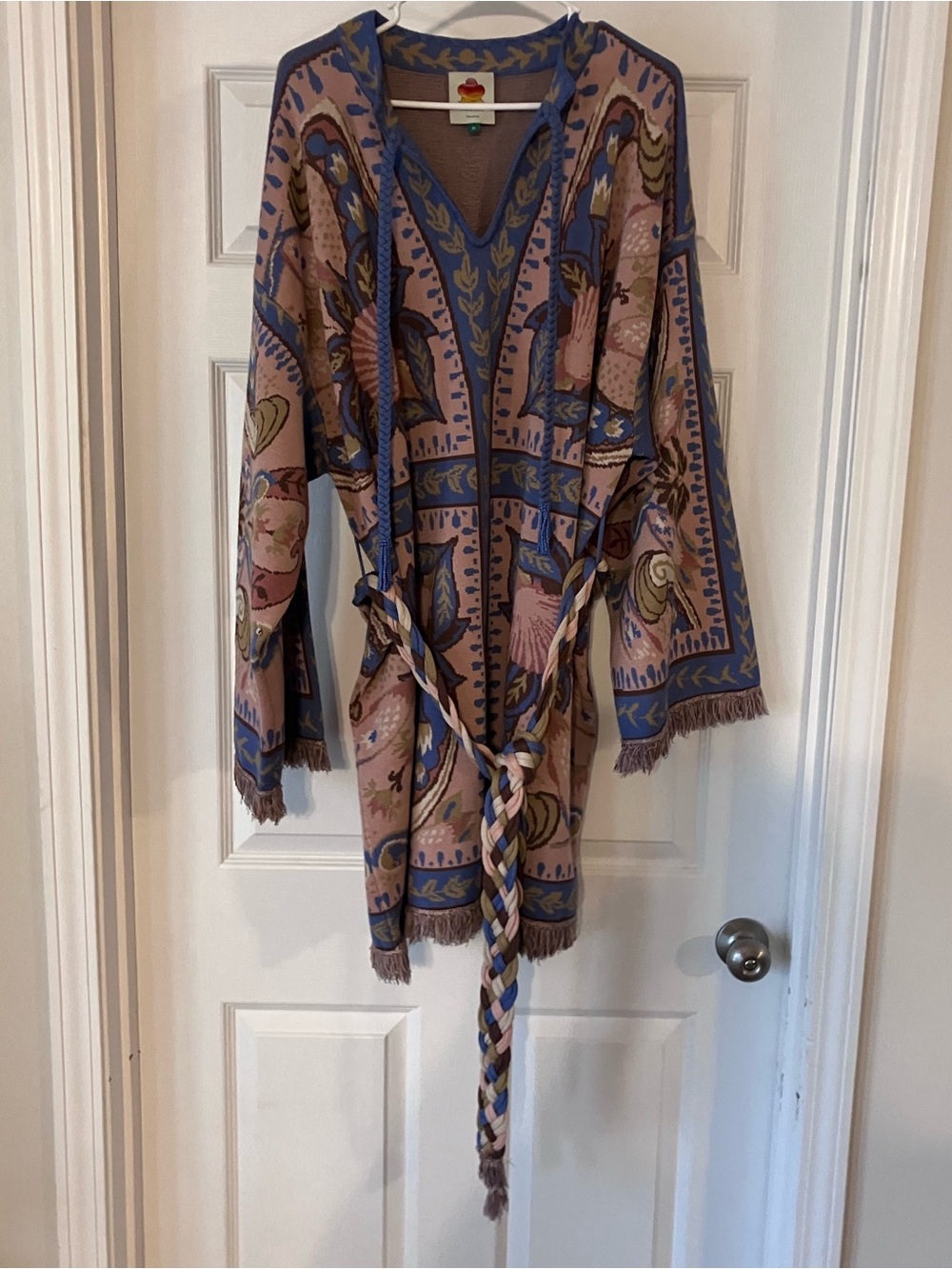 Farm Rio Blue Sea Garden Scarf Tassels Knit Mini Dress XL - Picture 7 of 7